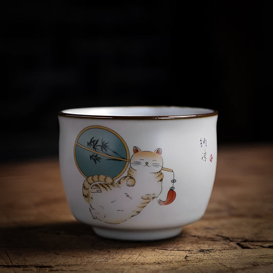 Miao Qu Cat Porcelain Teacup